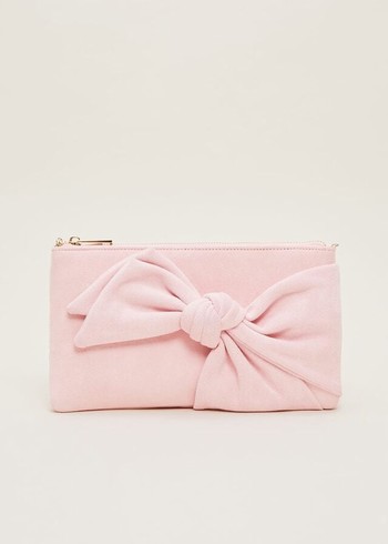 Phase Eight Pink Suede Bow Bags Pink USA | 4650297-RJ